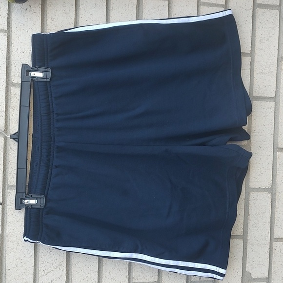 Navy Blue Athletic Shorts with White Stripes - Picture 3 of 7